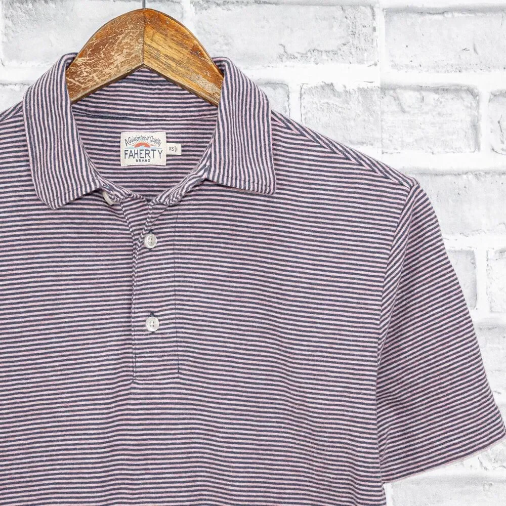 FAHERTY XS Polo Shirt Purple Blue Striped Short Sleeve